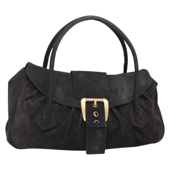 CELINE Large Choquette Hand Bag Suede Black Gold - Picture 1 of 12